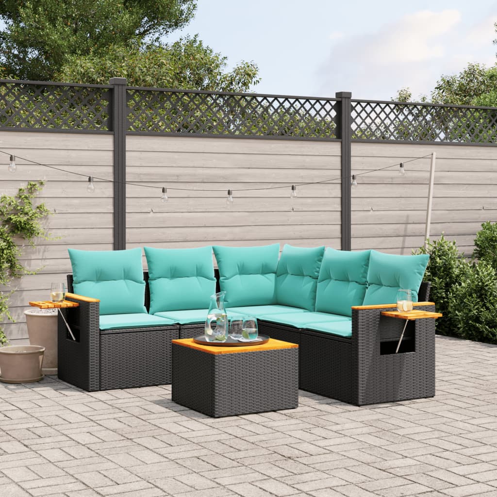 vidaXL 5-delige Loungeset met kussens poly rattan zwart