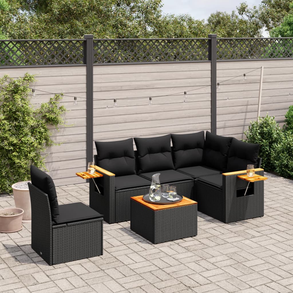 vidaXL 5-delige Loungeset met kussens poly rattan zwart