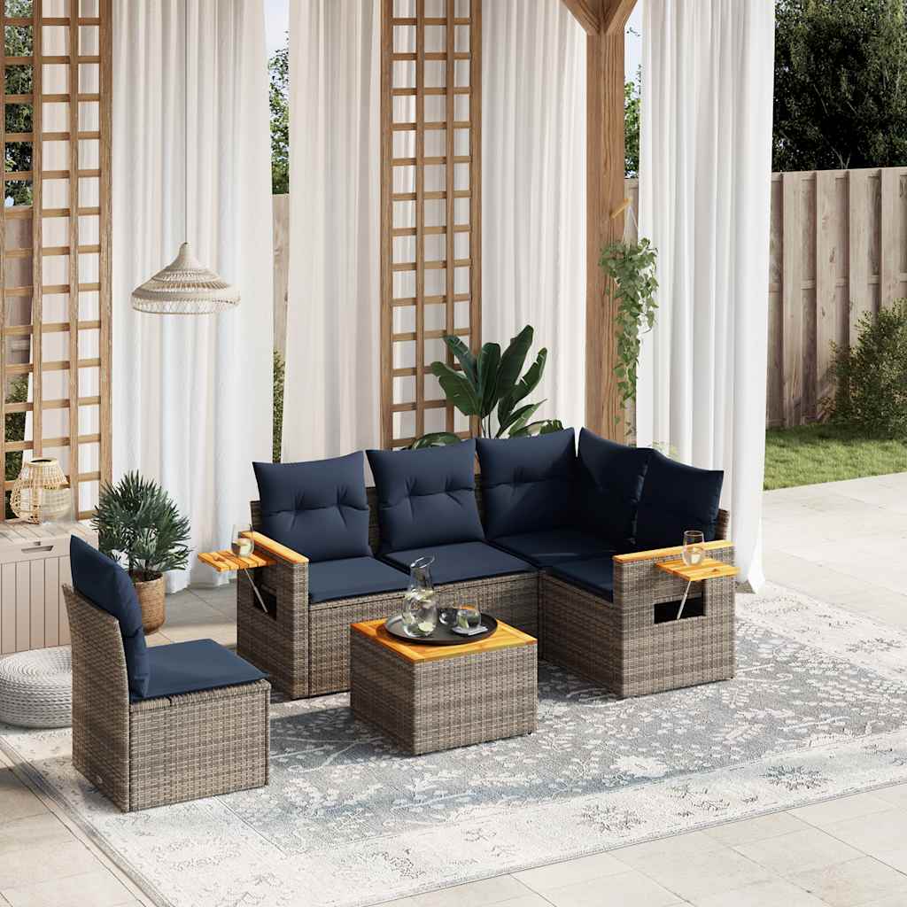 vidaXL 5-delige Loungeset met kussens poly rattan zwart