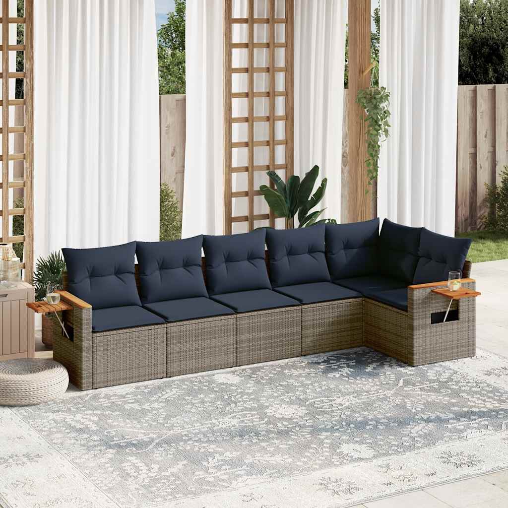 vidaXL 6-delige Loungeset met kussens poly rattan zwart