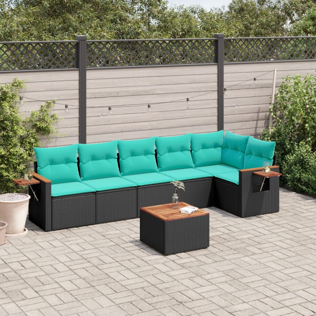 vidaXL 6-delige Loungeset met kussens poly rattan zwart