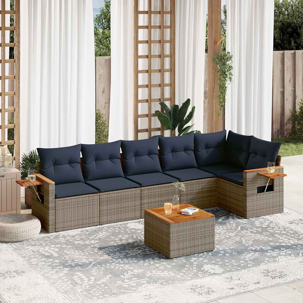 vidaXL 6-delige Loungeset met kussens poly rattan zwart