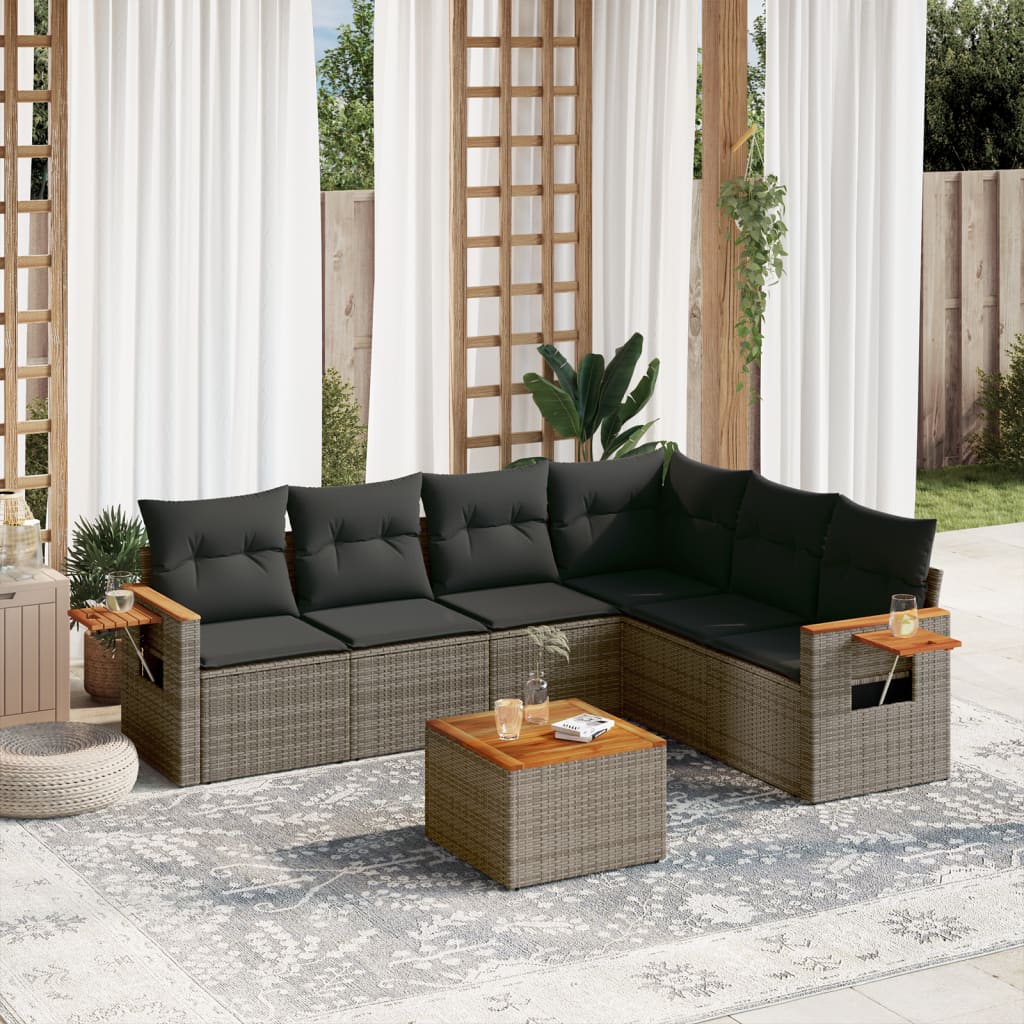 vidaXL 6-delige Loungeset met kussens poly rattan zwart