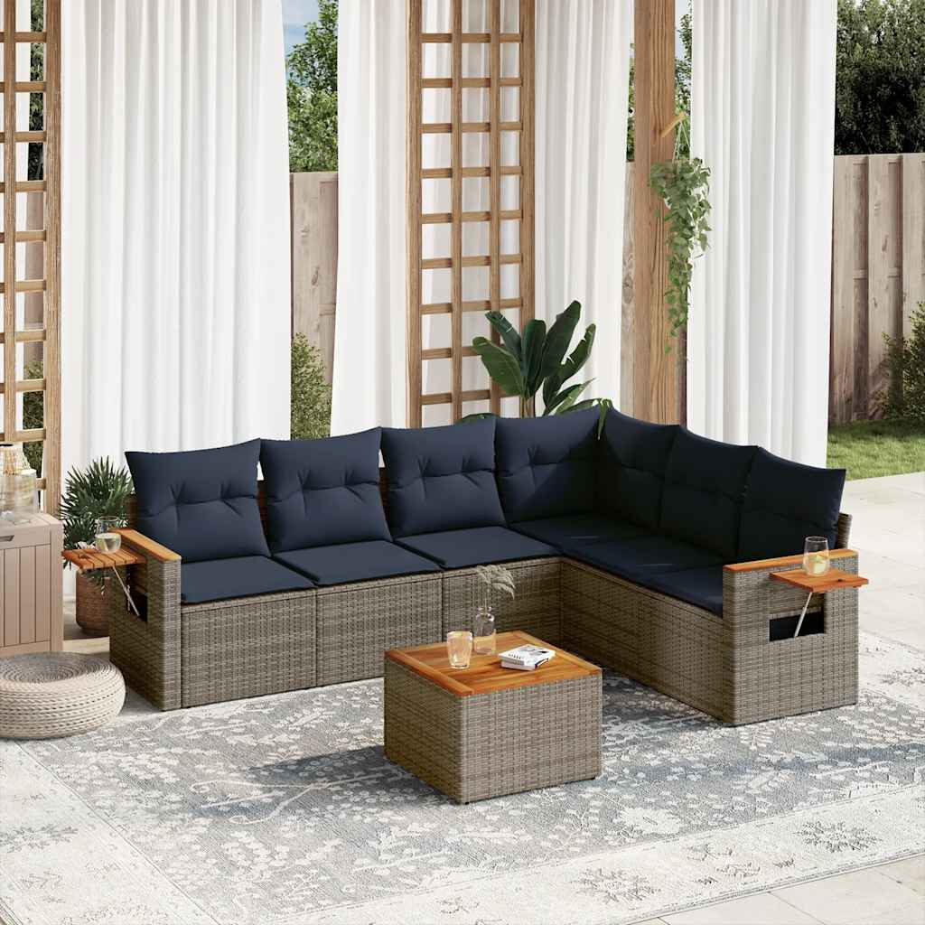 vidaXL 6-delige Loungeset met kussens poly rattan zwart