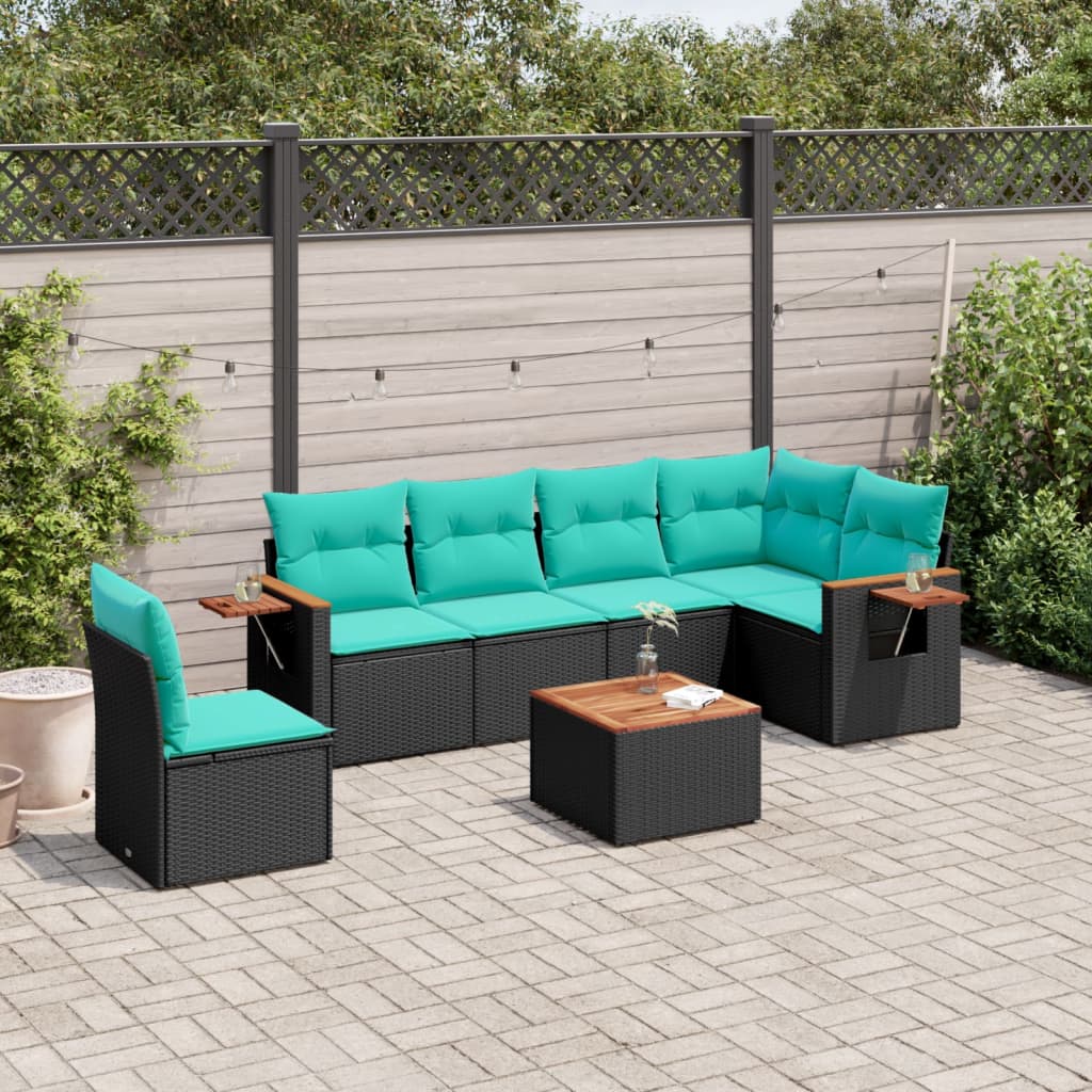 vidaXL 6-delige Loungeset met kussens poly rattan zwart