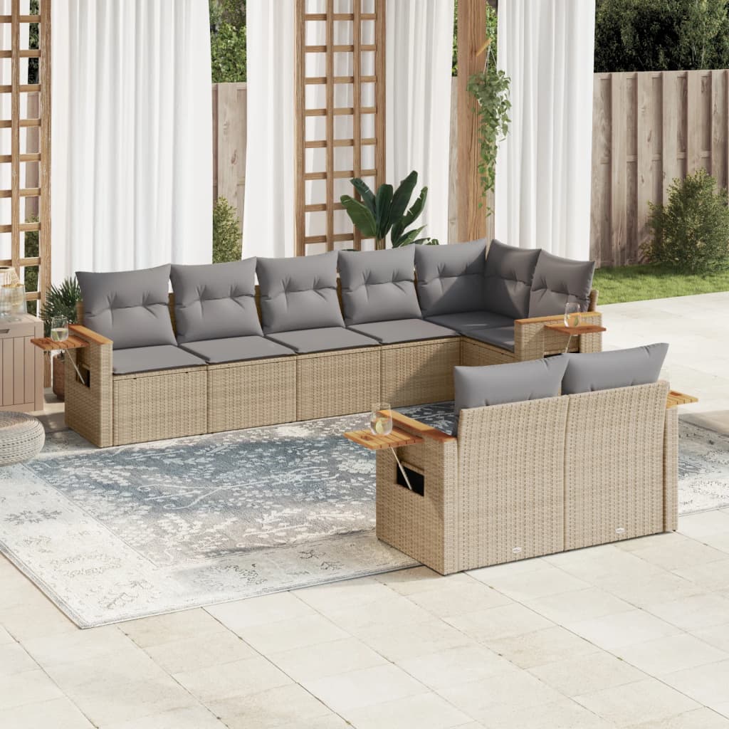 vidaXL 8-delige Loungeset met kussens poly rattan zwart