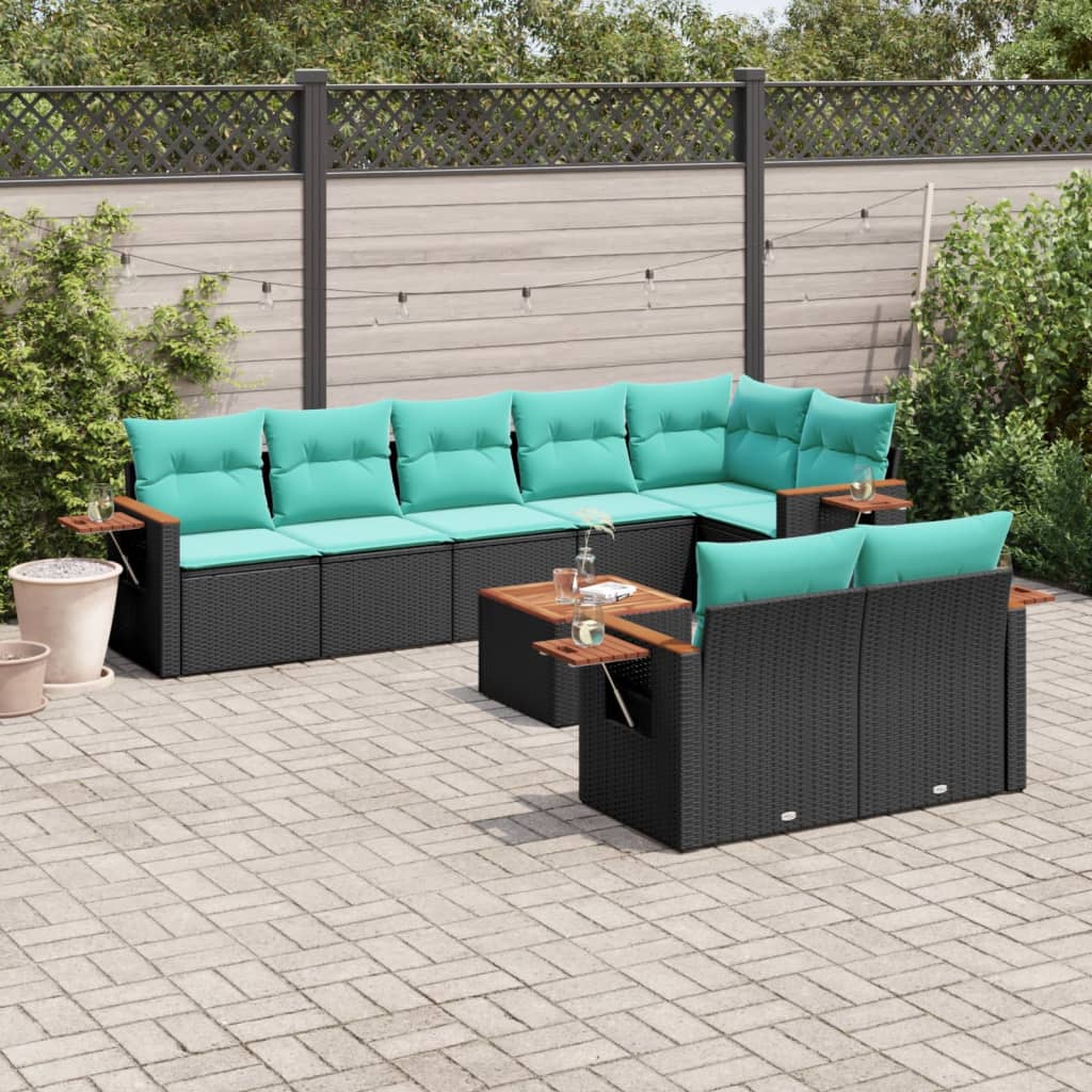 vidaXL 8-delige Loungeset met kussens poly rattan zwart