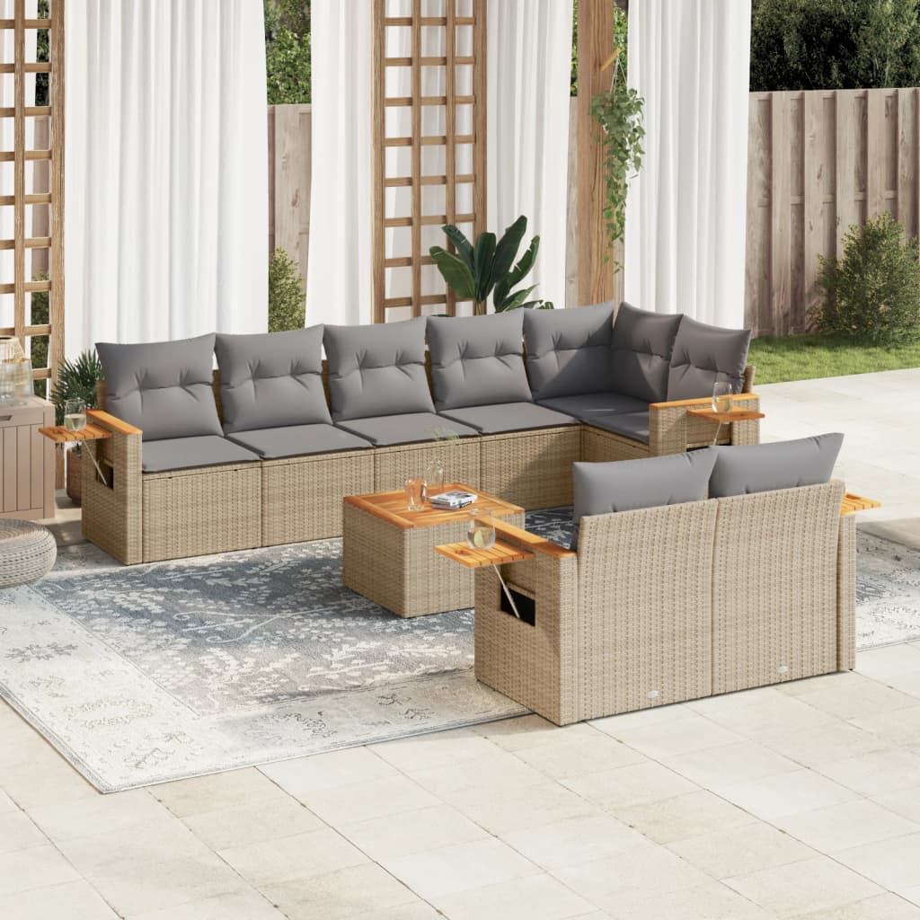 vidaXL 8-delige Loungeset met kussens poly rattan zwart