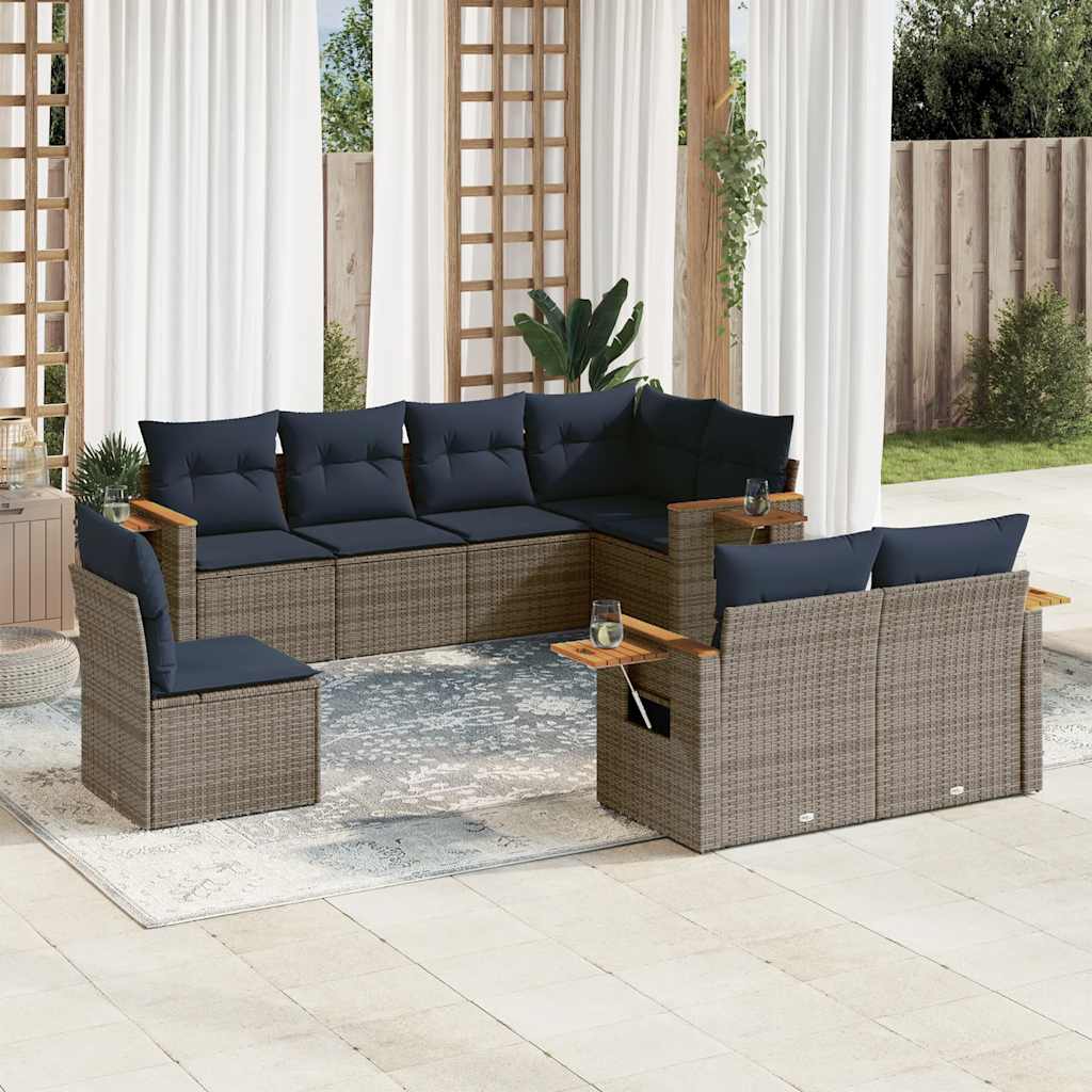 vidaXL 8-Piece Poly Rattan Lounge Set with Cushions Black