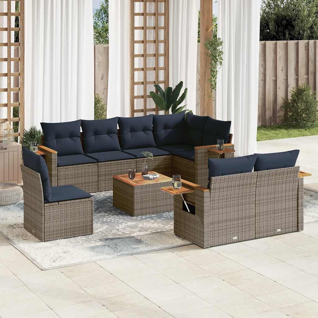 vidaXL 8-Piece Poly Rattan Lounge Set with Cushions Black