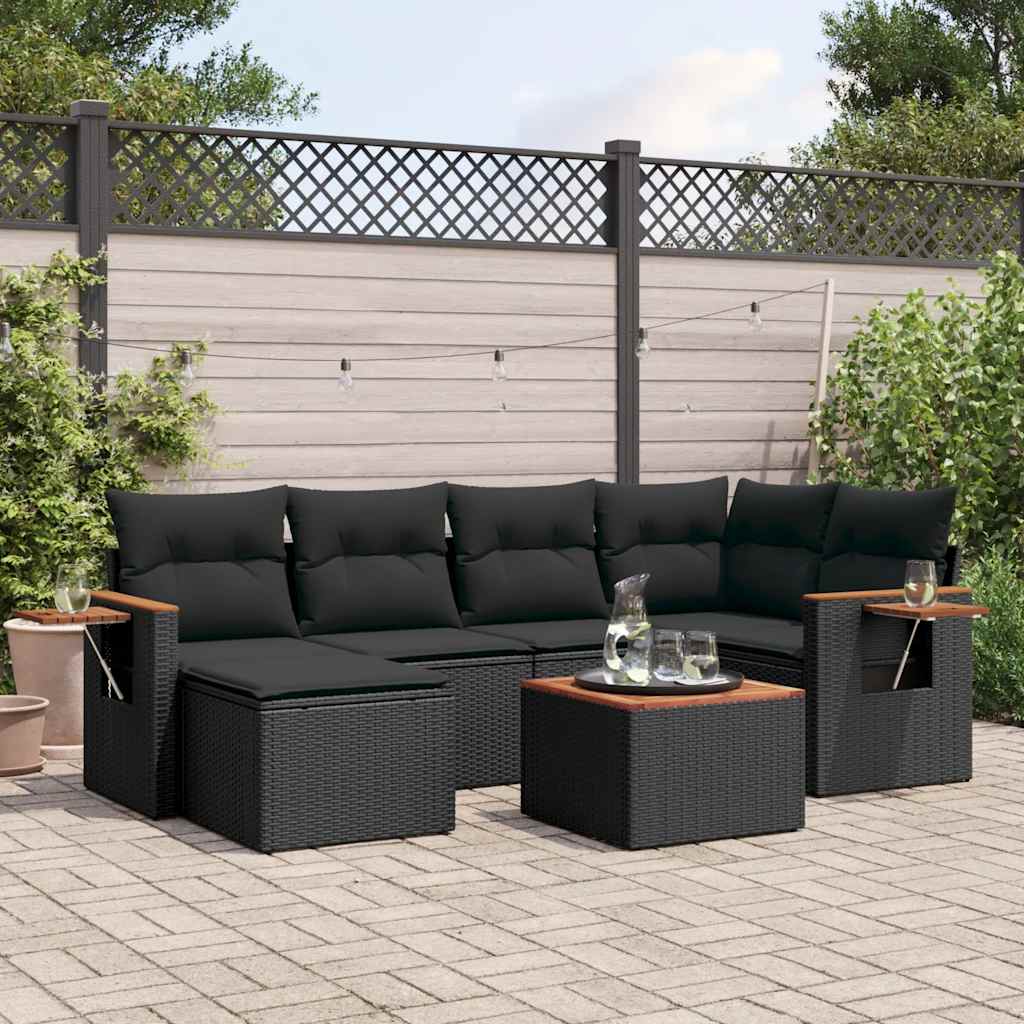 vidaXL 6-delige Loungeset met kussens poly rattan zwart