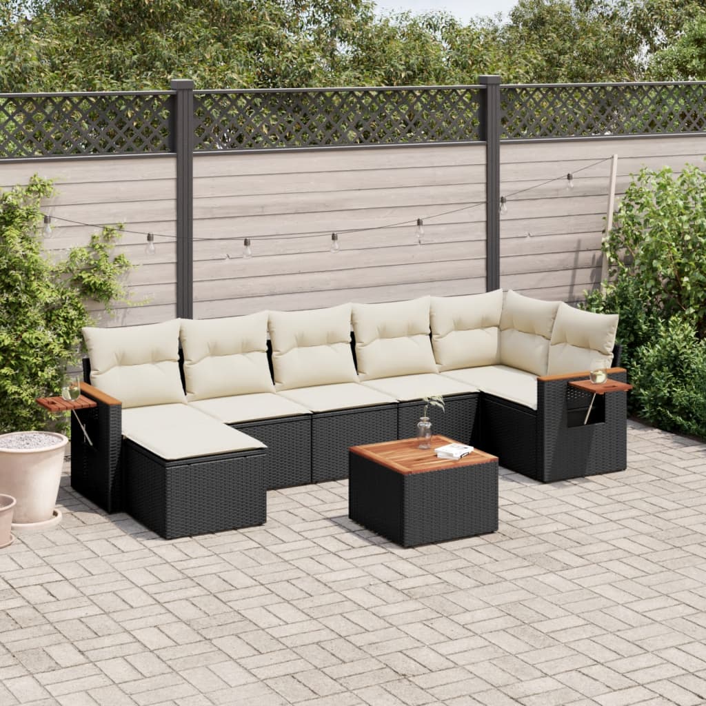 vidaXL 7-delige Loungeset met kussens poly rattan zwart