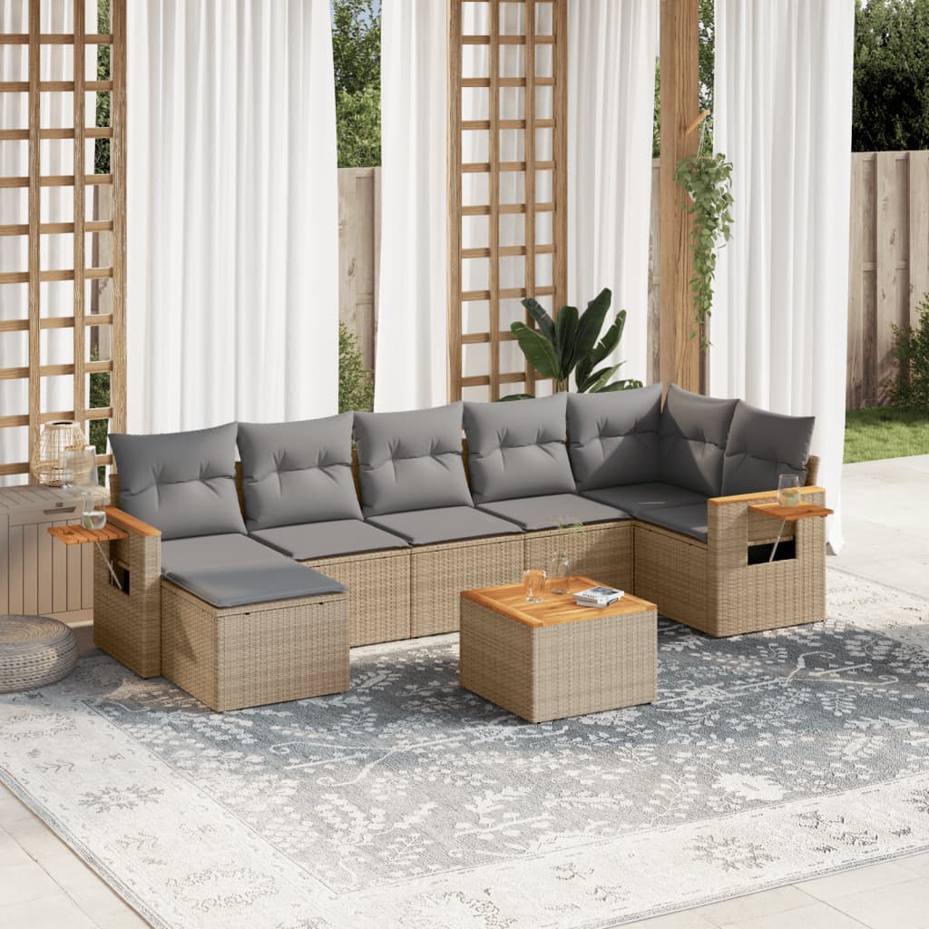 vidaXL 7-delige Loungeset met kussens poly rattan zwart