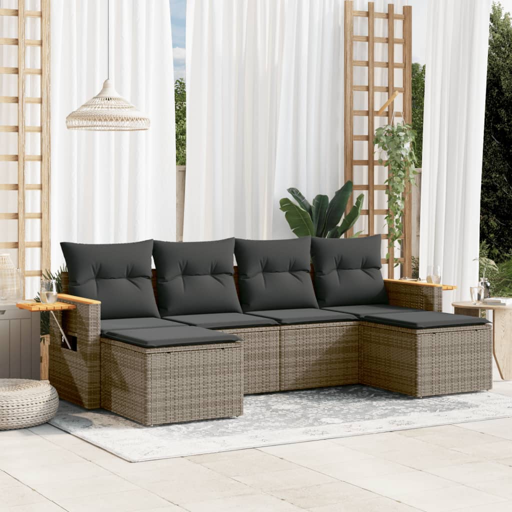 vidaXL 6-delige Loungeset met kussens poly rattan zwart