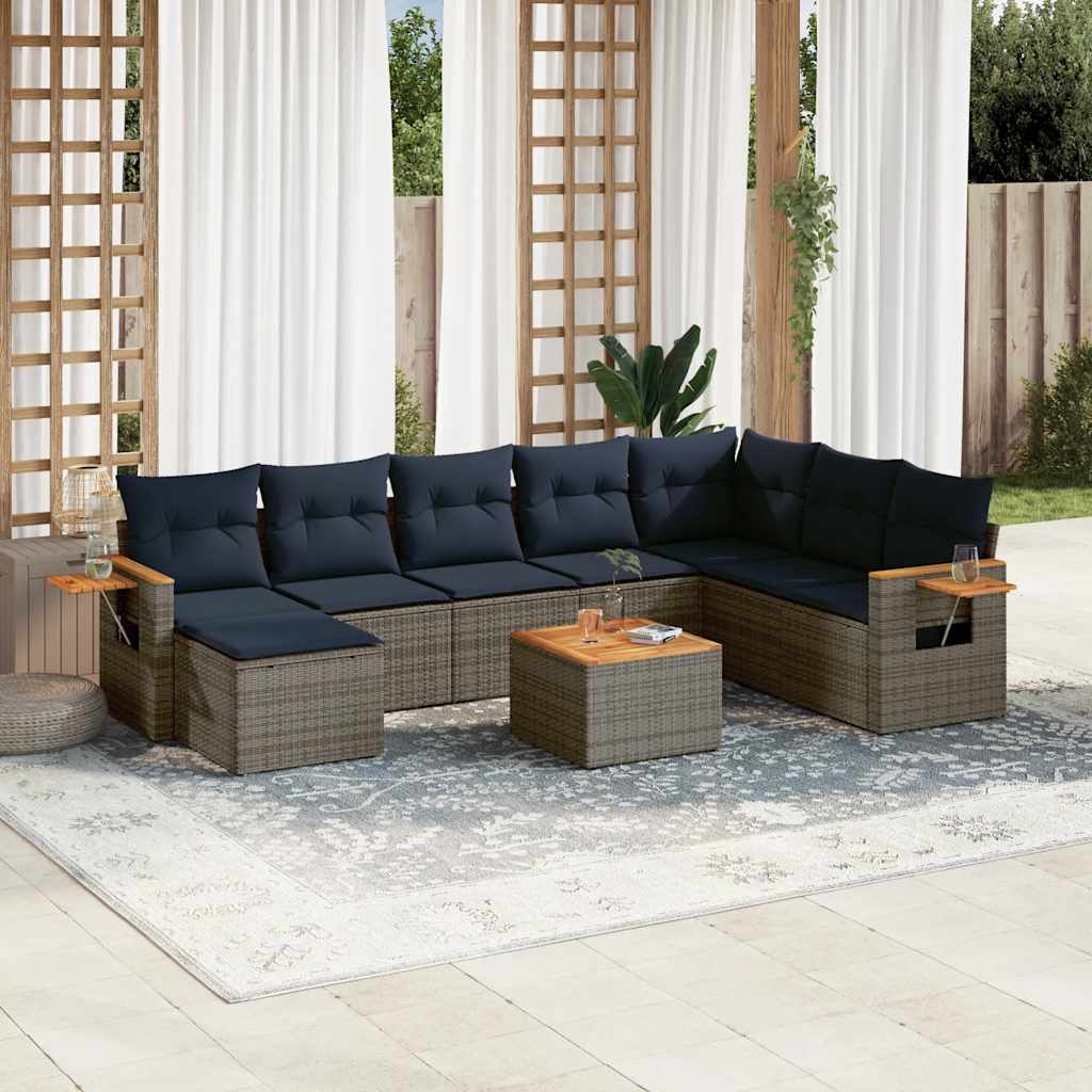 vidaXL 8-delige Loungeset met kussens poly rattan zwart