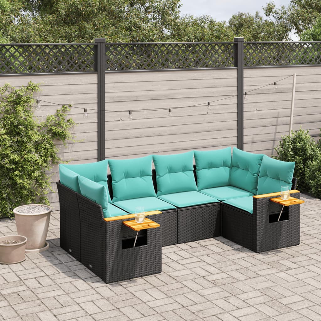 vidaXL 6-delige Loungeset met kussens poly rattan zwart