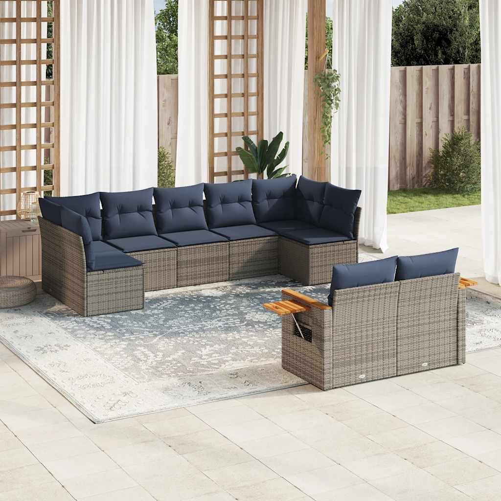vidaXL 9-piece Poly Rattan Lounge Set with Cushions Black