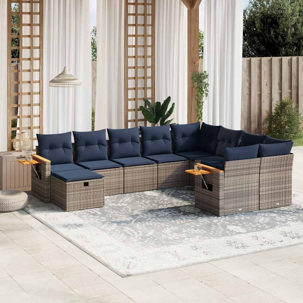 vidaXL Ensemble de salon 10 personnes avec coussins en poly rotin noir