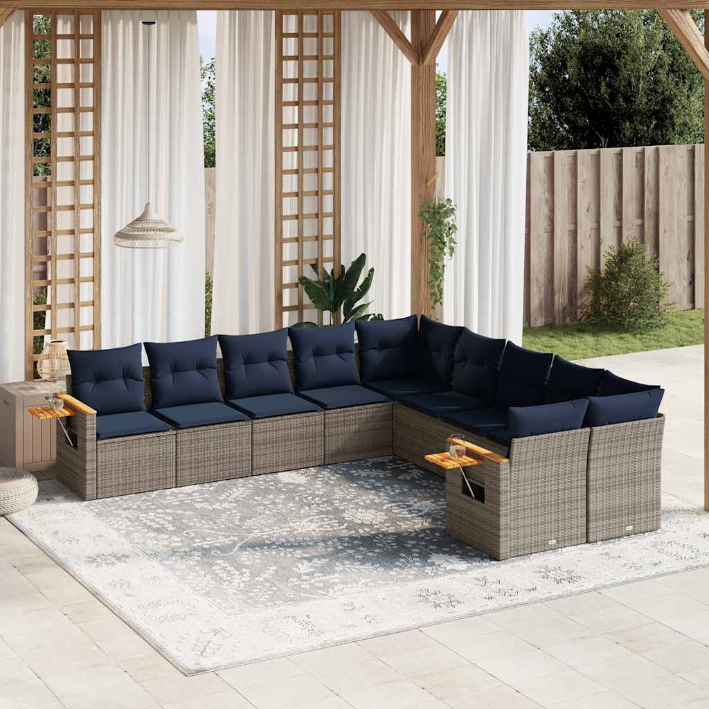 vidaXL 10-delige Loungeset met kussens poly rattan zwart