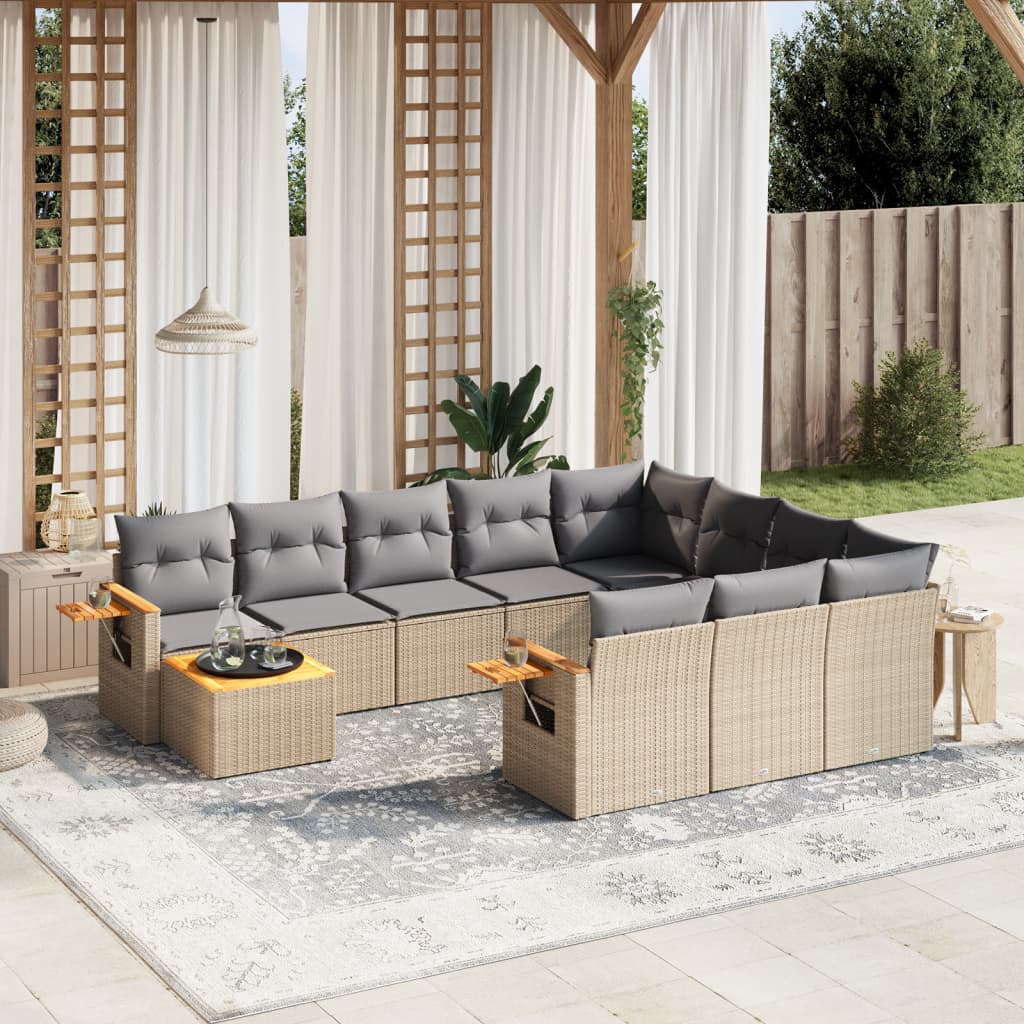 vidaXL 11-delige Loungeset met kussens poly rattan zwart