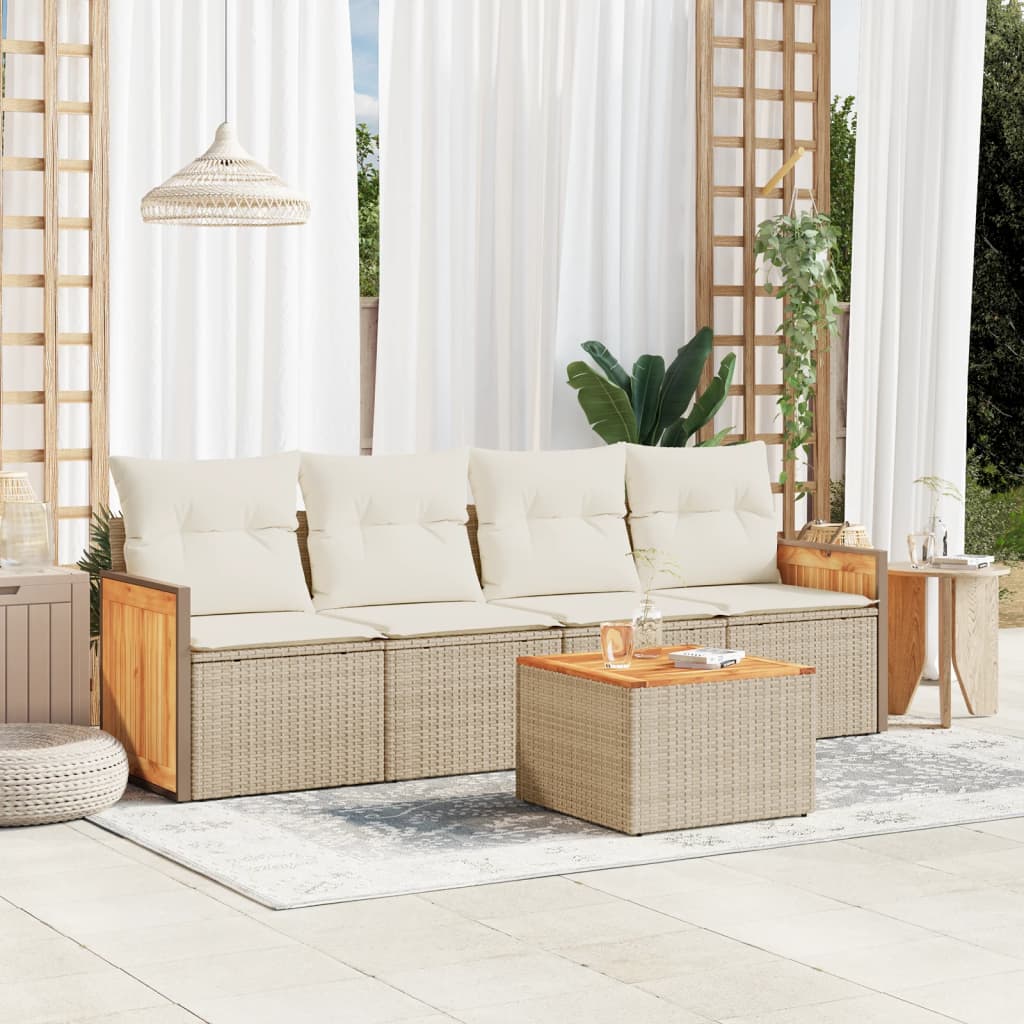 vidaXL 4-Piece Poly Rattan Lounge Set with Cushions Black