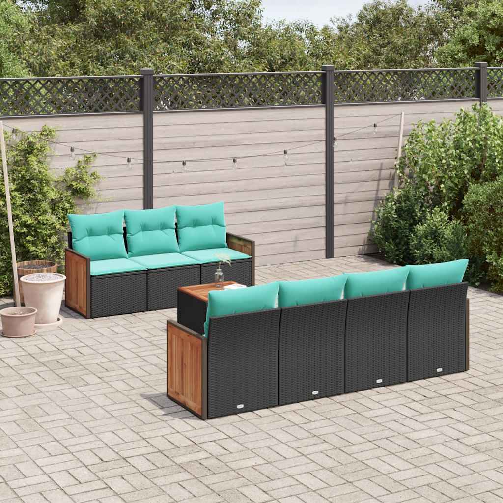 vidaXL 8-delige tuinbankset met kussens, zwart polyrotan