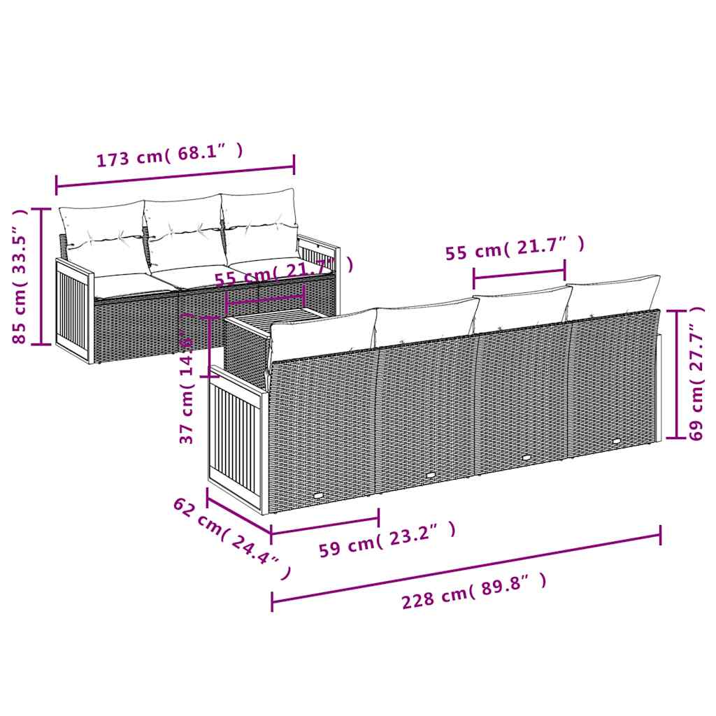 vidaXL 8-delige tuinbankset met kussens, zwart polyrotan