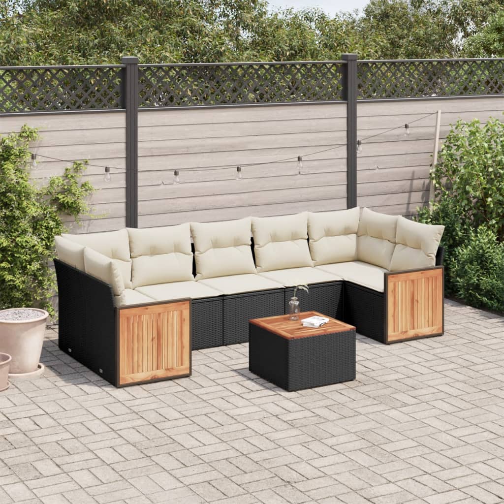 vidaXL 8-piece Lounge Set with Cushions Poly Rattan Black