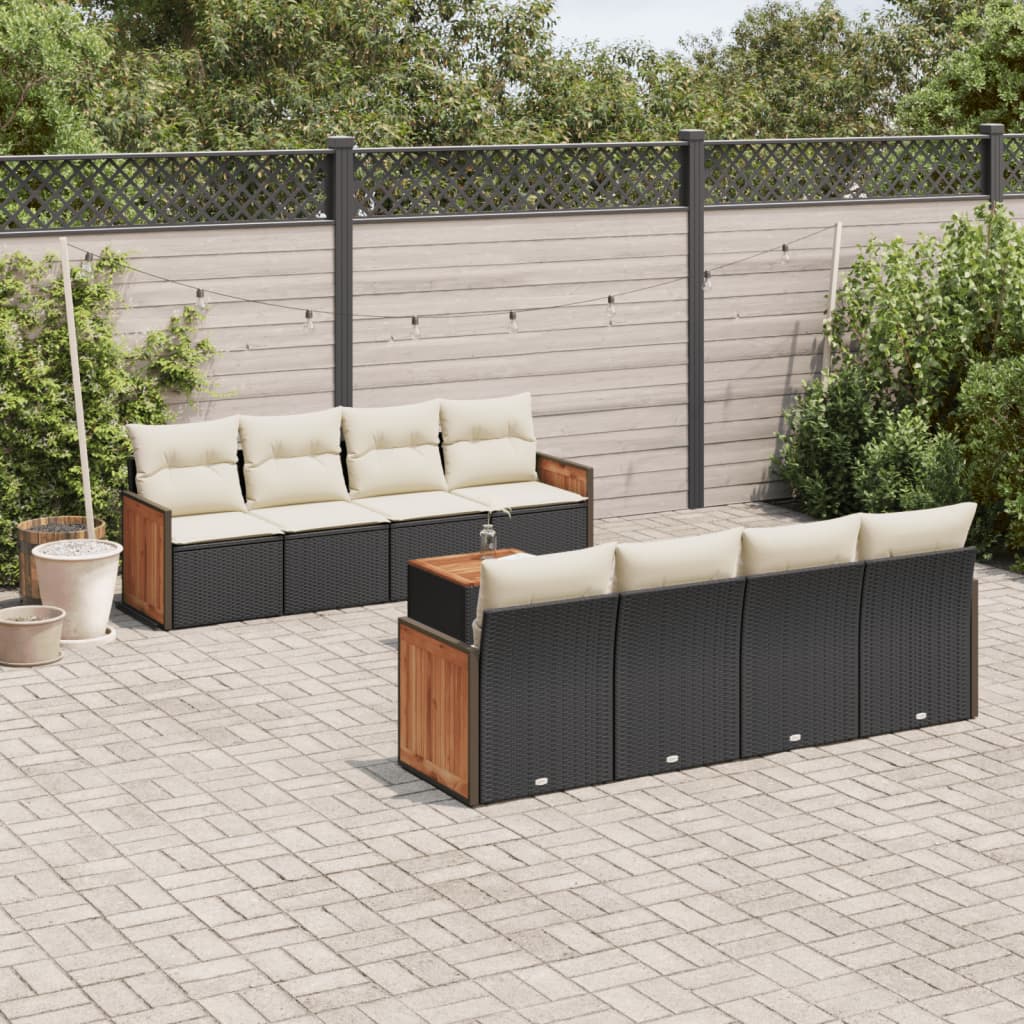 vidaXL 9-piece Poly Rattan Lounge Set with Cushions Black
