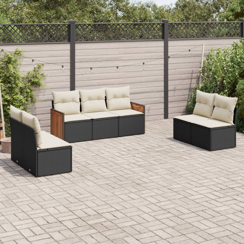 vidaXL 7-Piece Lounge Set with Cushions Poly Rattan Black
