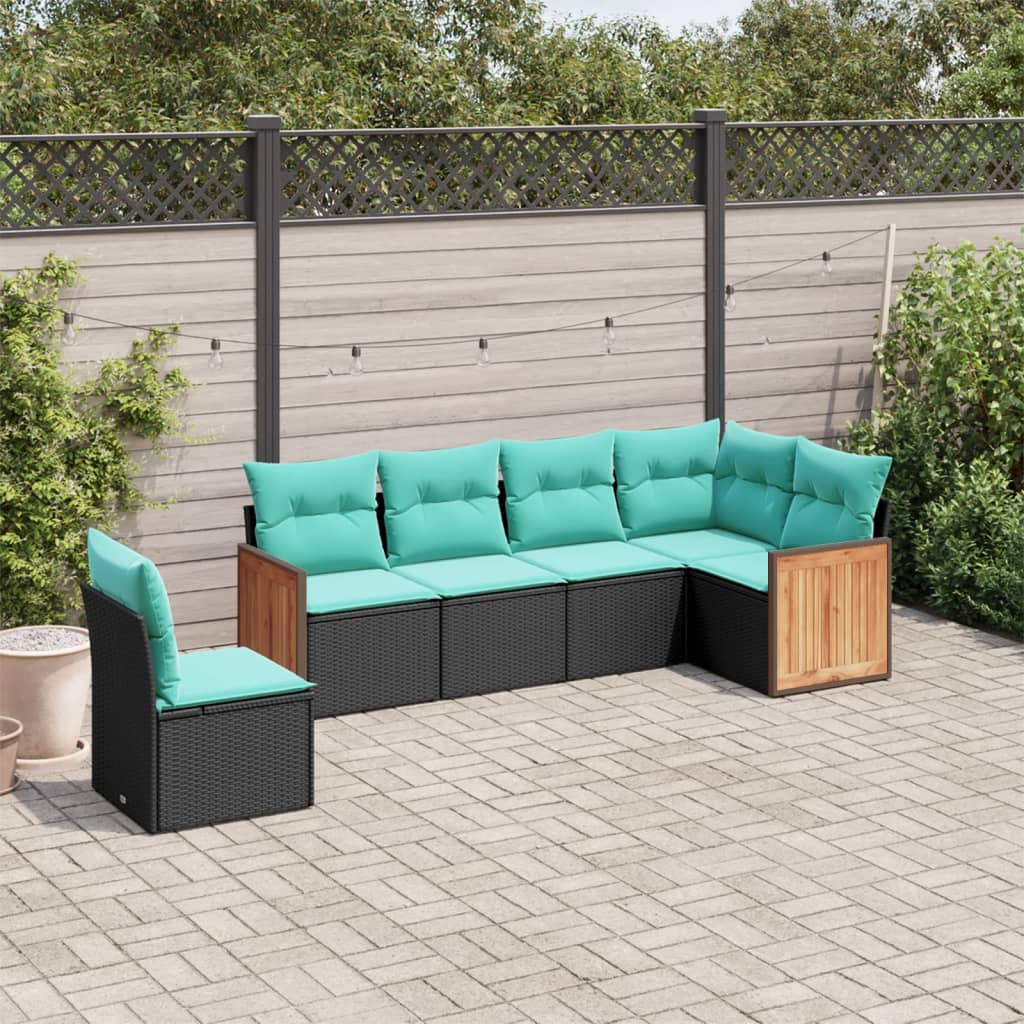 vidaXL ensemble de 6 bancs de jardin avec coussins en polyrotan noir