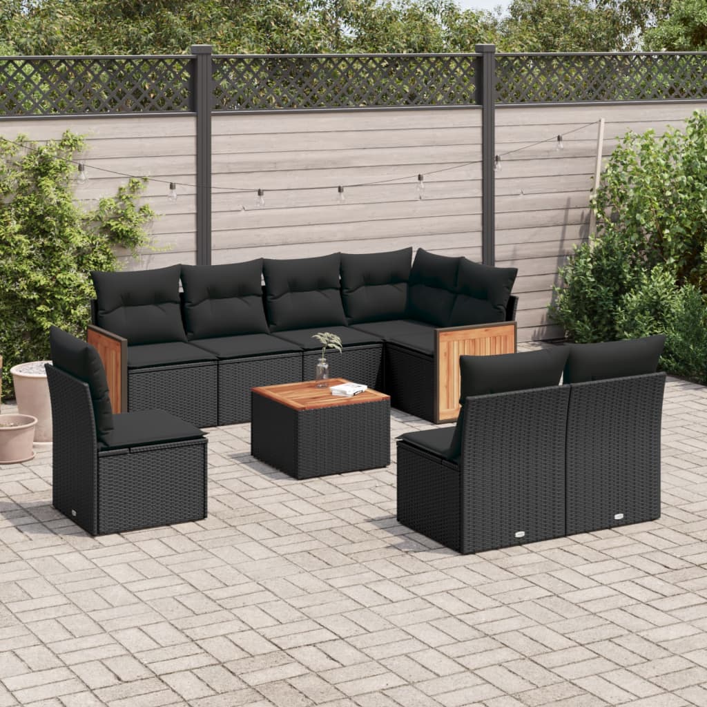 vidaXL 8-piece Lounge Set with Cushions Poly Rattan Black