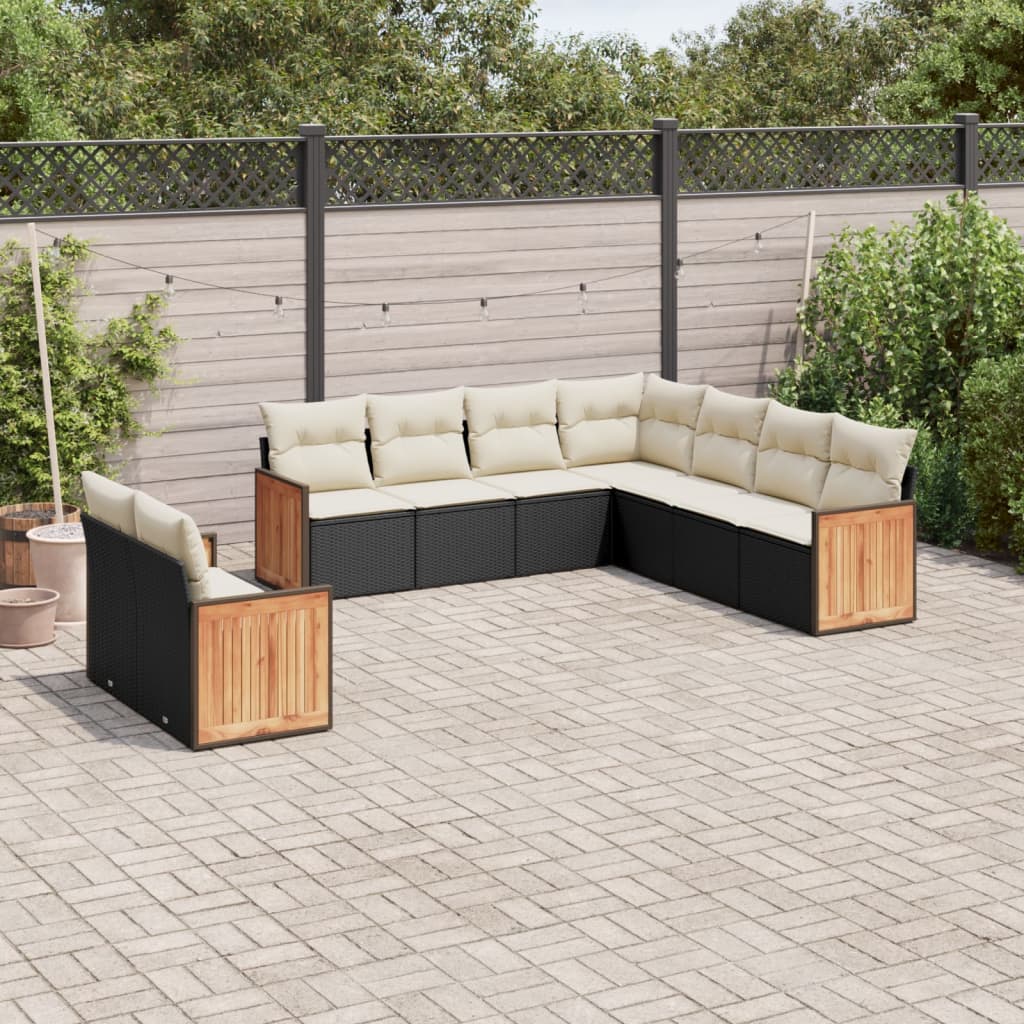 vidaXL 9-piece Poly Rattan Lounge Set with Cushions Black