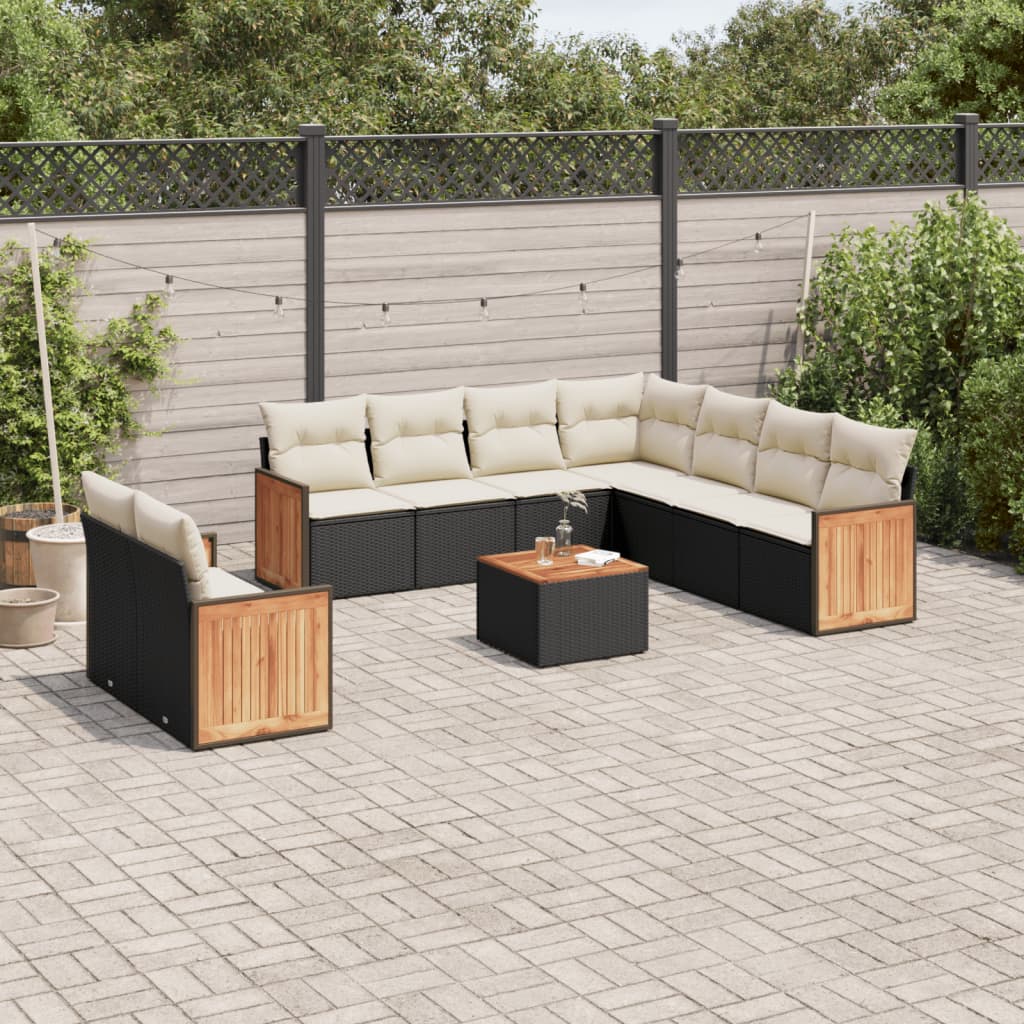 vidaXL 9-piece Poly Rattan Lounge Set with Cushions Black