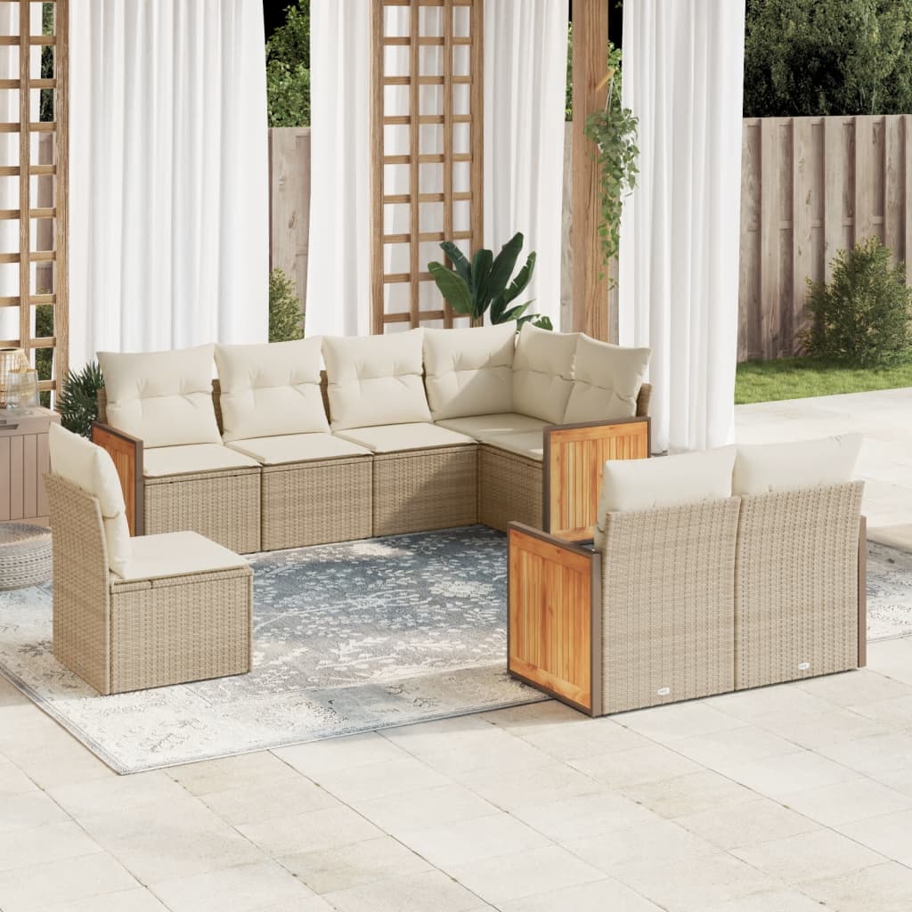 vidaXL 8-delige Loungeset met kussens poly rattan zwart