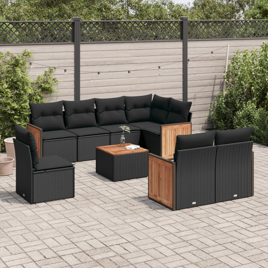 vidaXL 8-delige Loungeset met kussens poly rattan zwart