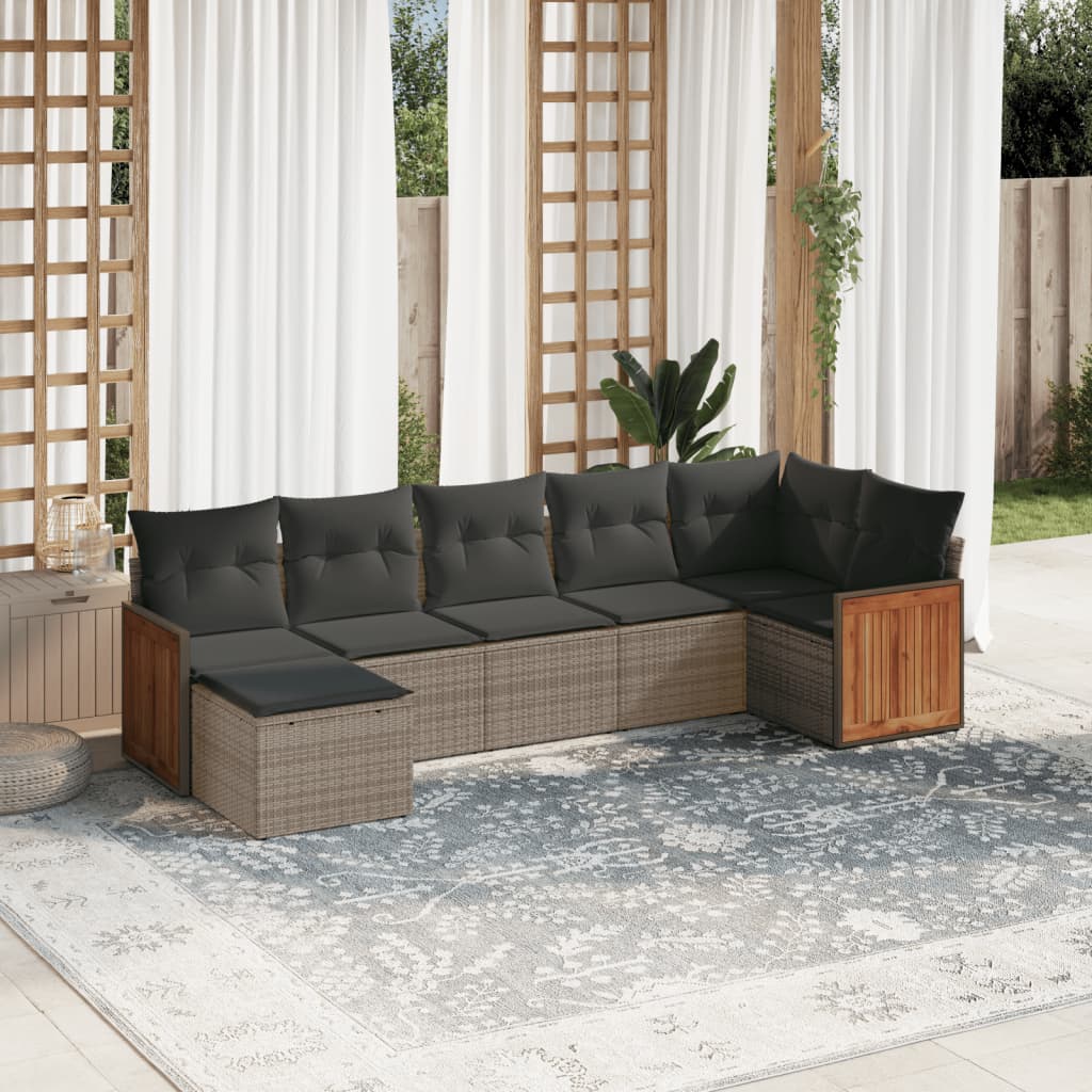vidaXL 7-delige Loungeset met kussens poly rattan zwart