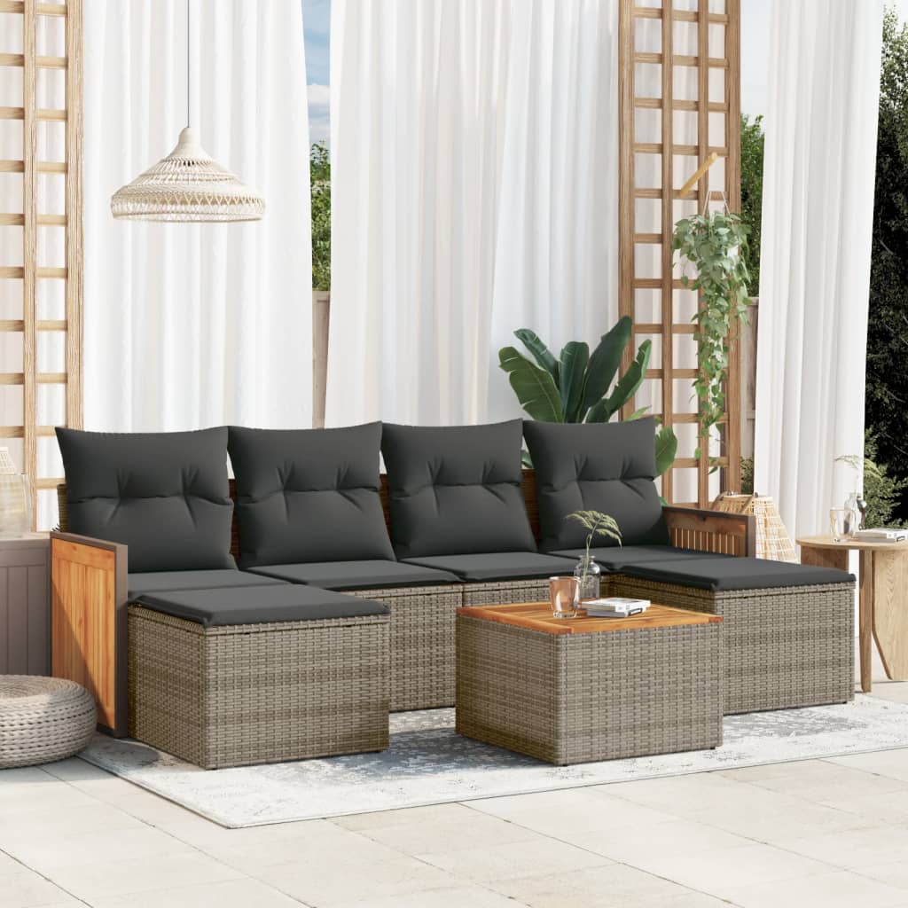 vidaXL 6-delige Loungeset met kussens poly rattan zwart