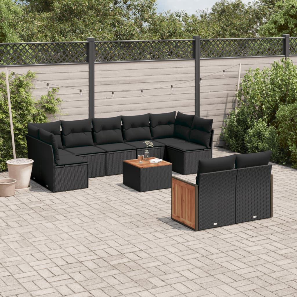 vidaXL 9-delige Loungeset met kussens poly rattan zwart