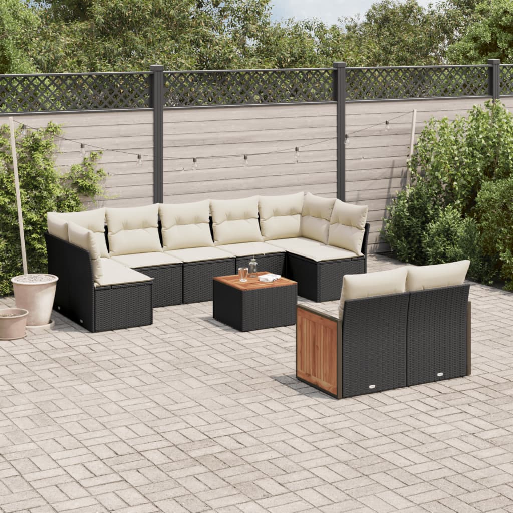 vidaXL 9-delige Loungeset met kussens poly rattan zwart