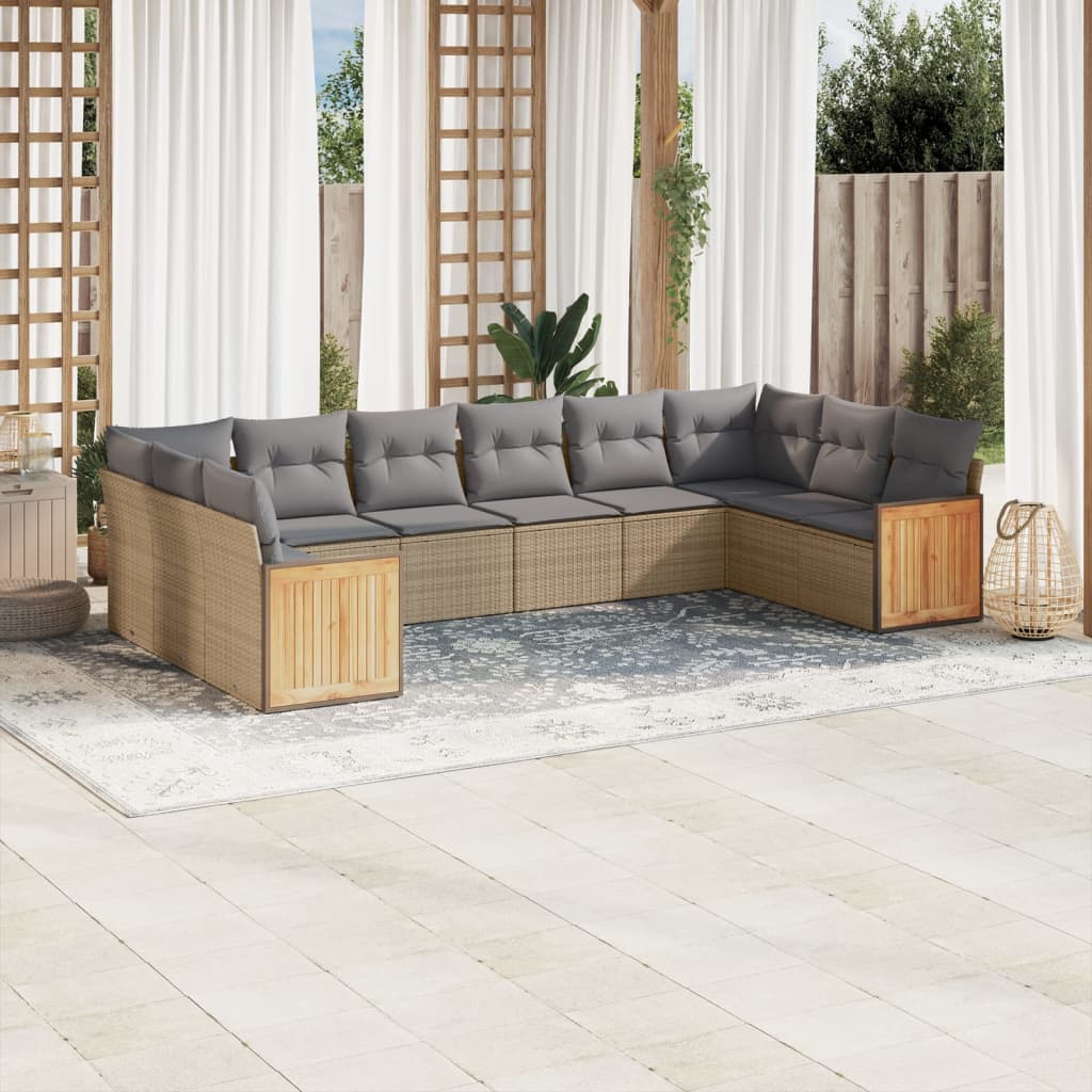 vidaXL 10-delige Loungeset met kussens poly rattan zwart