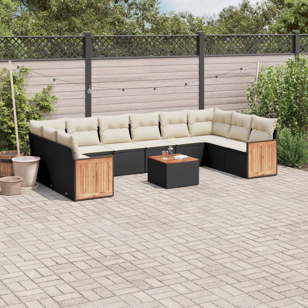 vidaXL 10-delige Loungeset met kussens poly rattan zwart