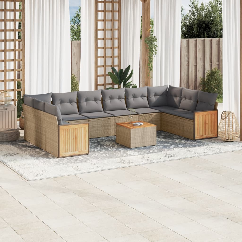 vidaXL 10-delige Loungeset met kussens poly rattan zwart
