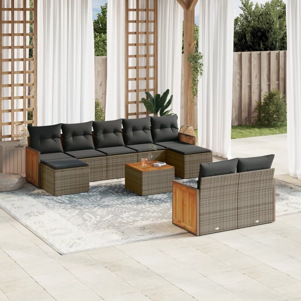 vidaXL 9-piece Poly Rattan Lounge Set with Cushions Black