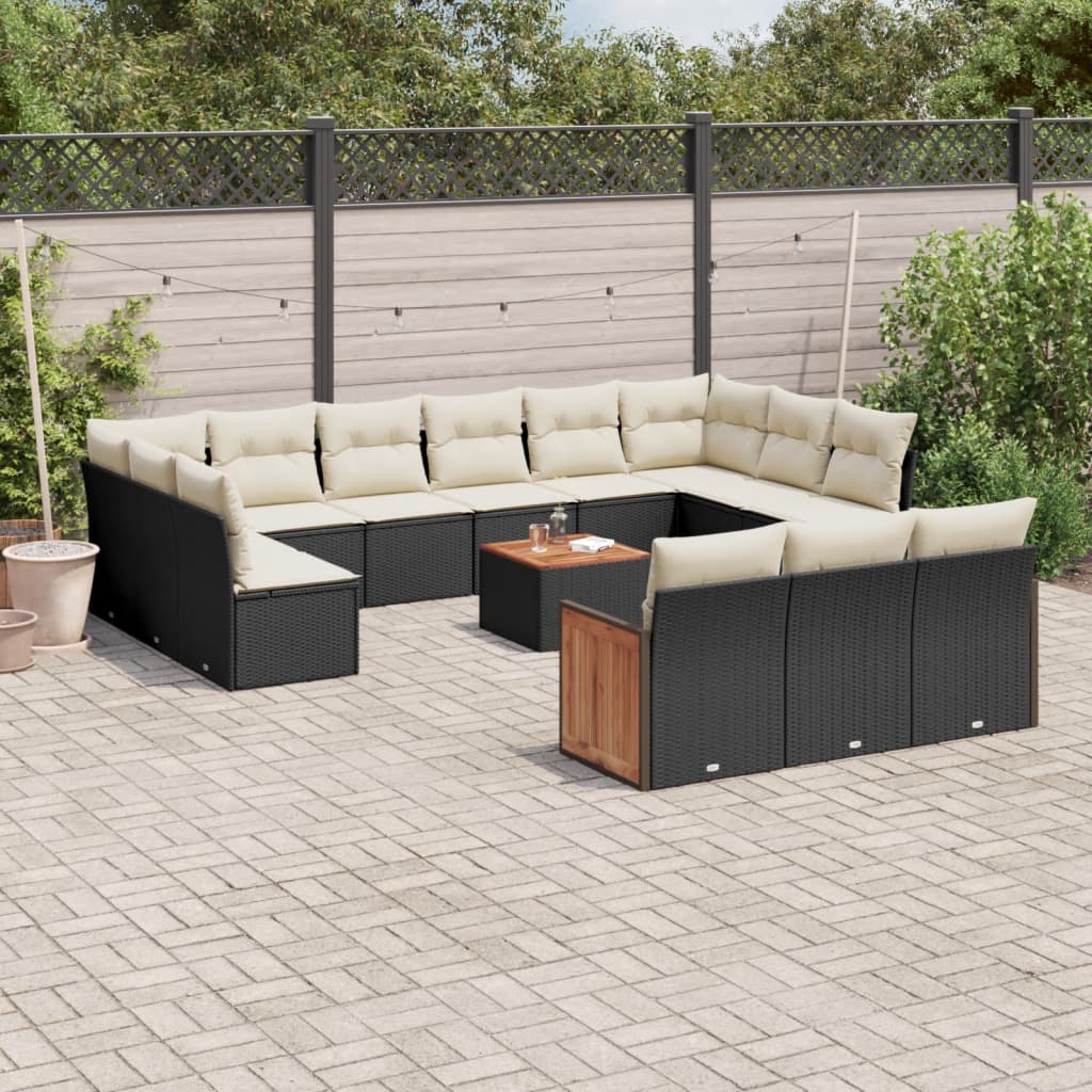 vidaXL 13-delige Loungeset met kussens poly rattan zwart