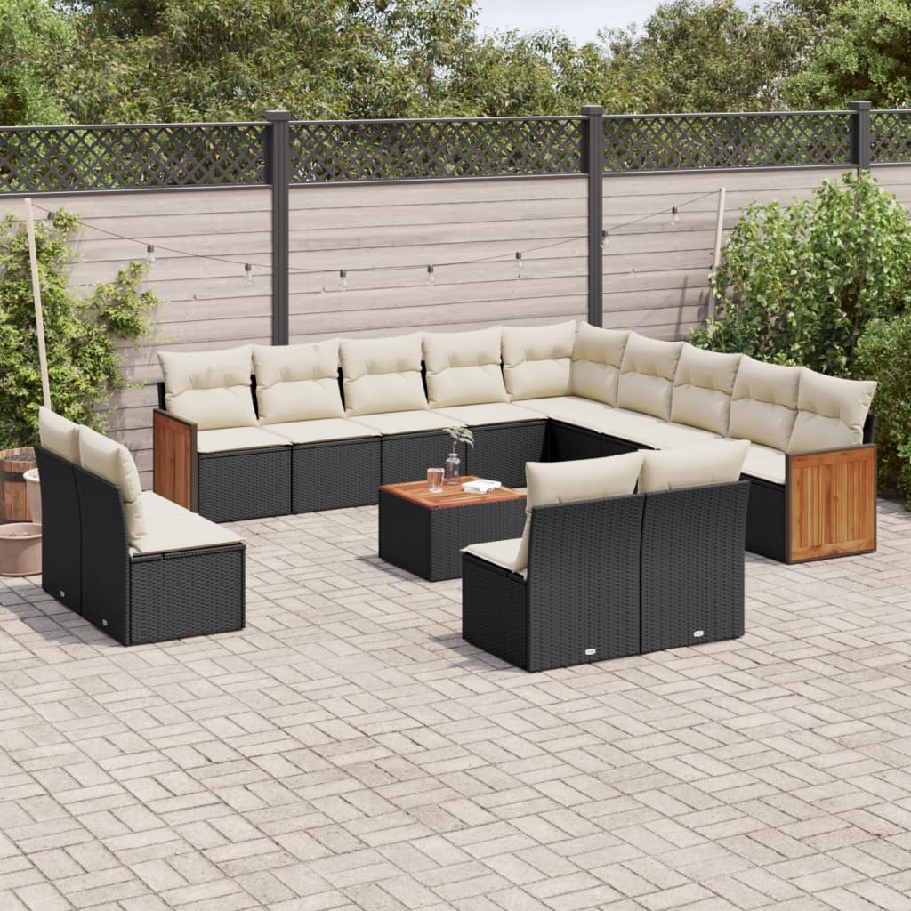 vidaXL 13-delige Loungeset met kussens poly rattan zwart