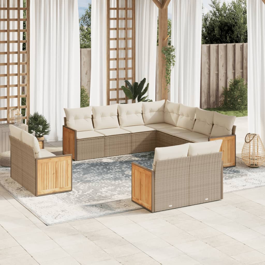 vidaXL 11-delige Loungeset met kussens poly rattan zwart