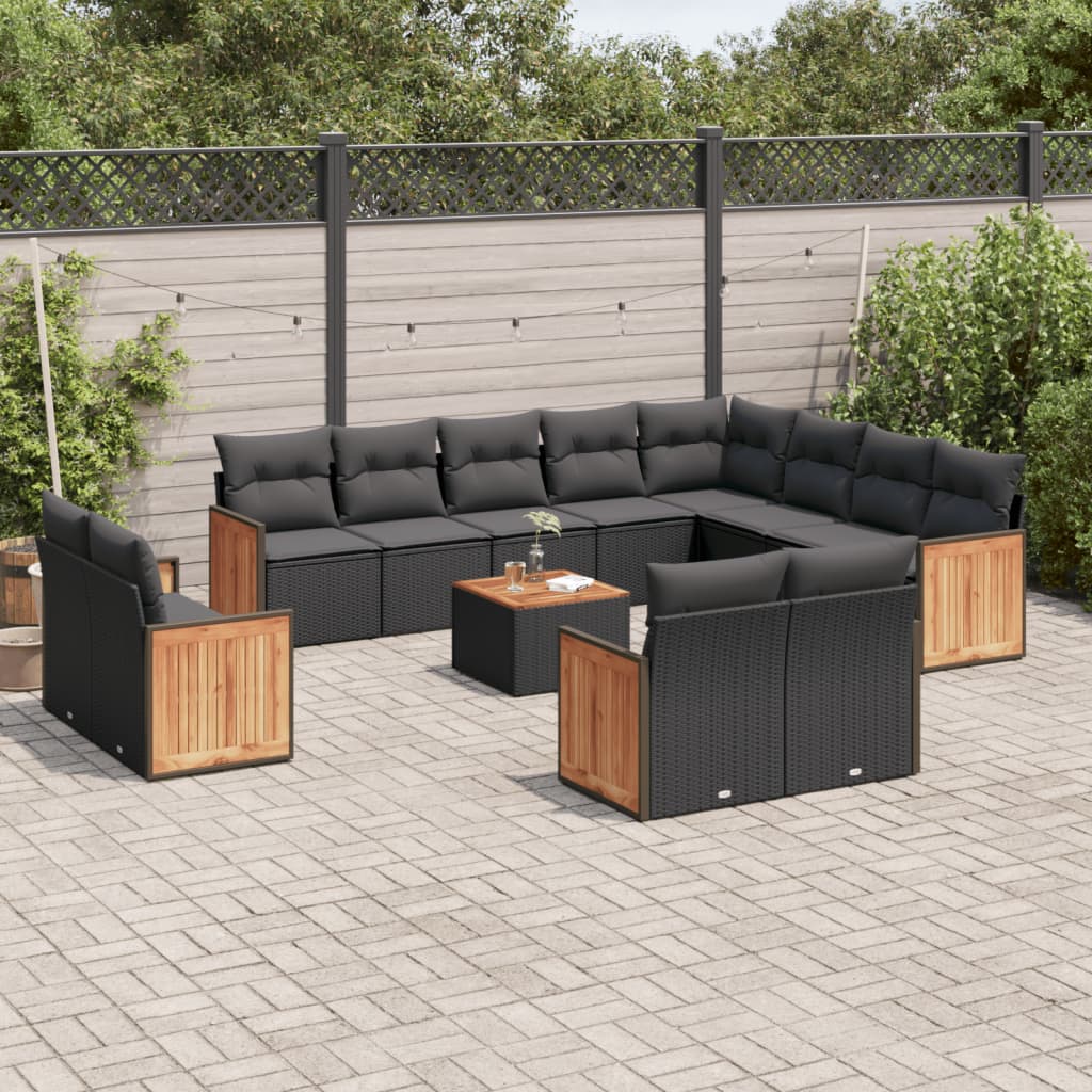 vidaXL Ensemble de salon 12 personnes avec coussins en poly rotin noir