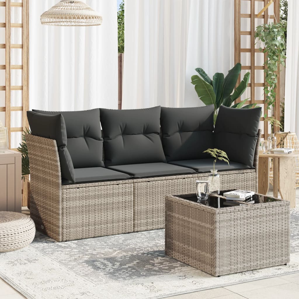 vidaXL 3-delige Loungeset met kussens poly rattan zwart