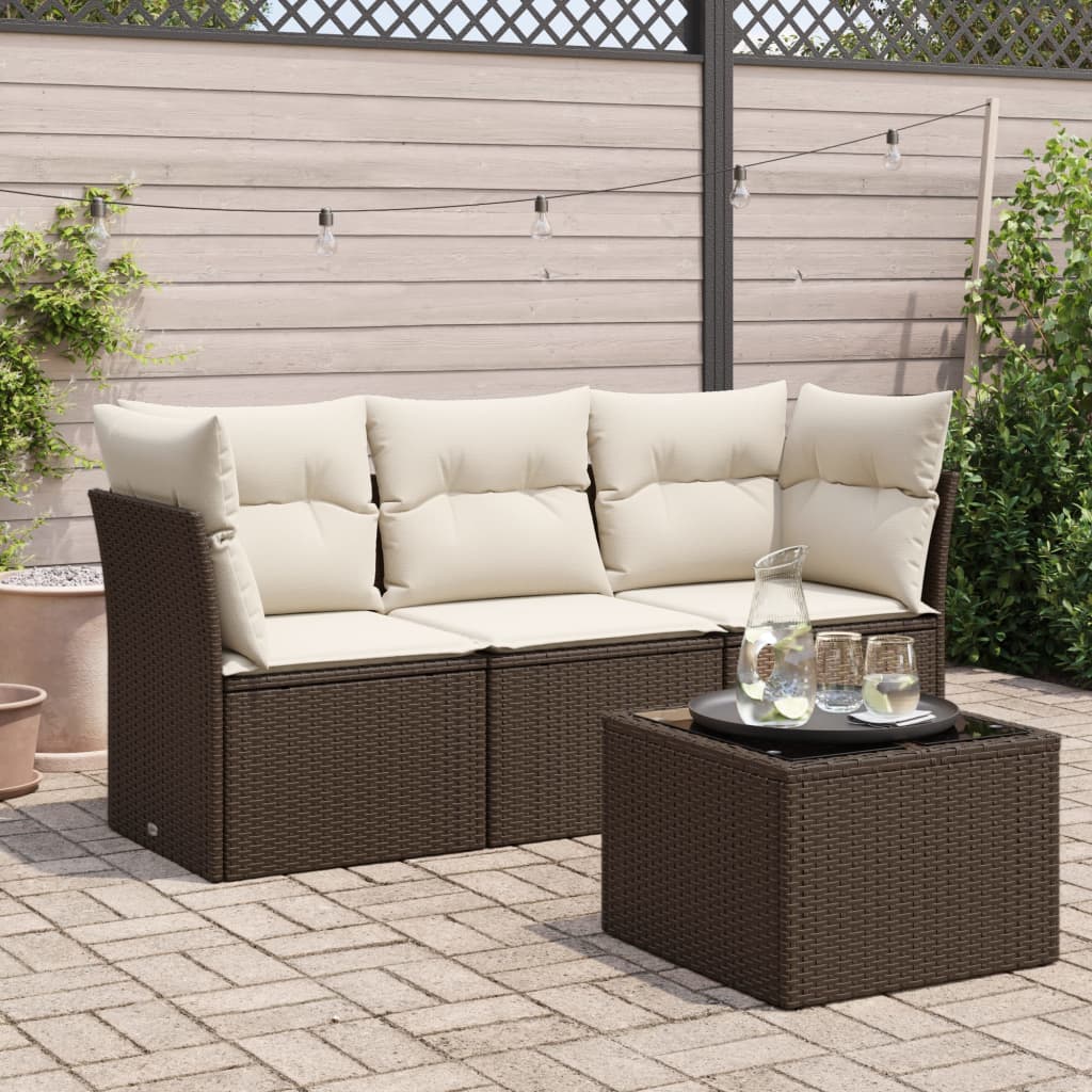 vidaXL 3-delige Loungeset met kussens poly rattan zwart